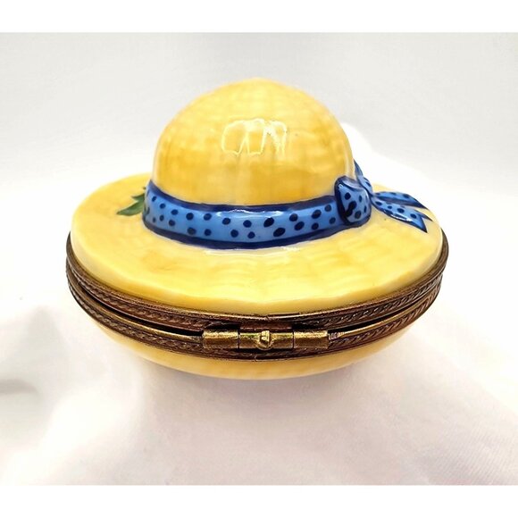 LIMOGES FRANCE PEINT MAIN MARQUE DEPOSEE 'STRAW HAT' TRINKET BOX- SIGNED GIFT - Picture 3 of 9